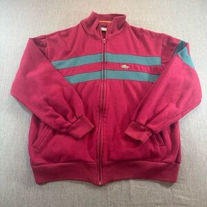 Vintage Men’s Medium Lacoste Izod Green Teal Red Stripe Sleeve Track Jacket Zip